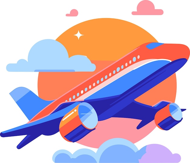 Vector the plane is taking off in ux ui flat style isolated on background