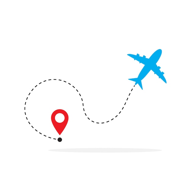 Plane and its track route or way Vector illustration Travel concept