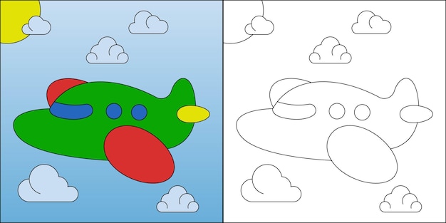 Plane in the sky suitable for children's coloring page vector illustration