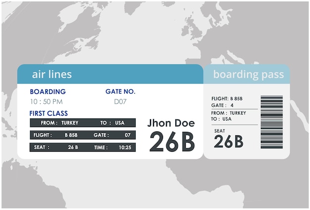 Vector plane travel ticket illustration airplane boarding pass design airplane boarding pass design