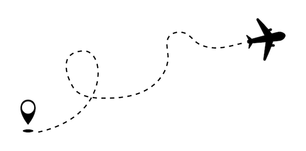 Plane with path line Vector illustration Plane flight route