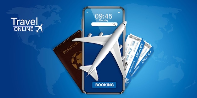 Planes and flight tickets are placed on passportsIllustrations for advertising media about tourism