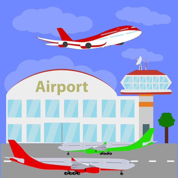 Planes with international airport blue sky vector