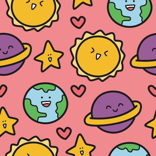 planet cartoon doodle pattern 