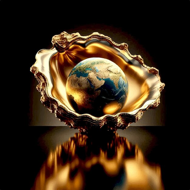 Vector the planet earth in the beautiful gold oyster