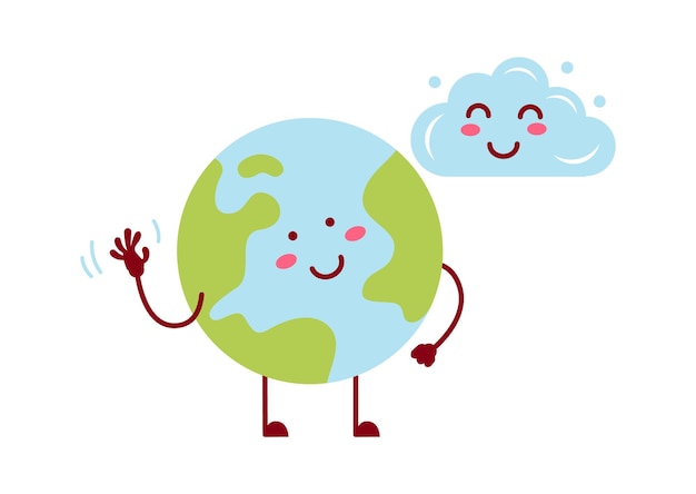 Planet Earth and Cloud Cartoon characters Vector illustration