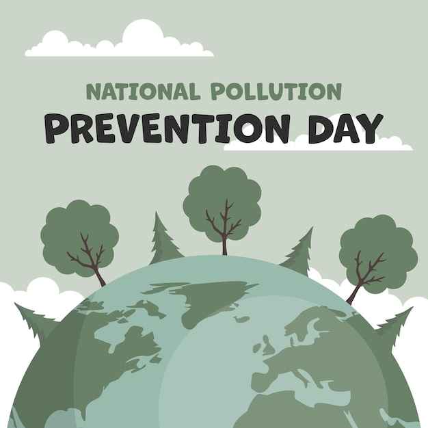 Planet earth design with trees and plants and national pollution prevention day text Poster to raise awareness about caring for the environment