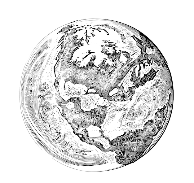 Planet Earth hand drawn sketch in engraving style Vector illustration.