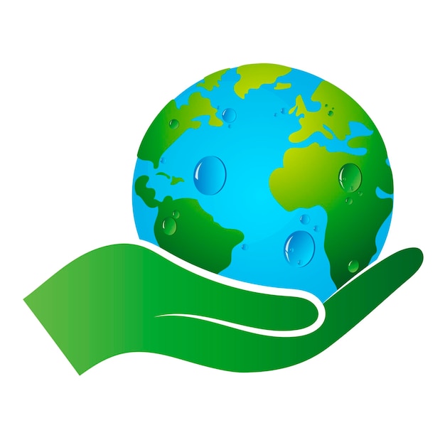 Planet earth in hand eco bio symbol