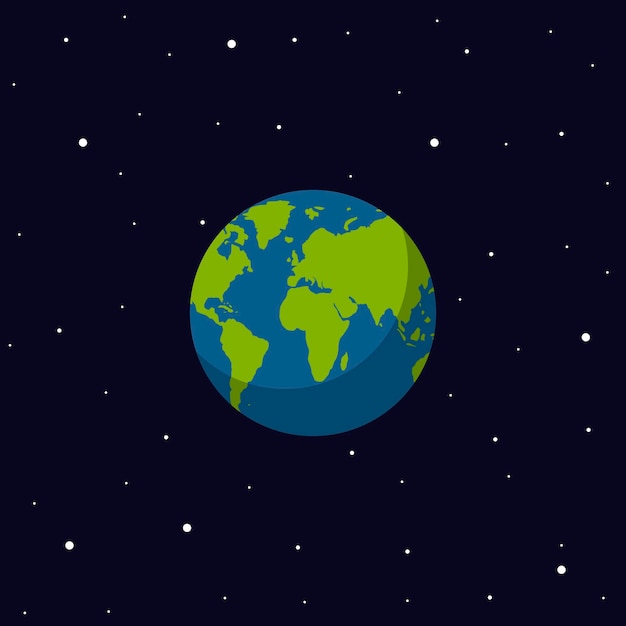 Planet Earth in space with stars in flat style World globe