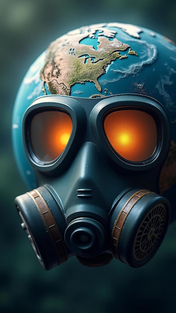 Vector planet earth wearing a gas mask