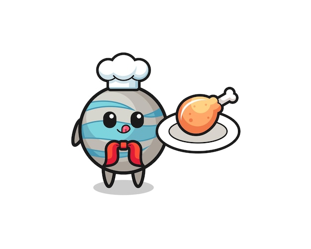 Planet fried chicken chef cartoon character , cute design