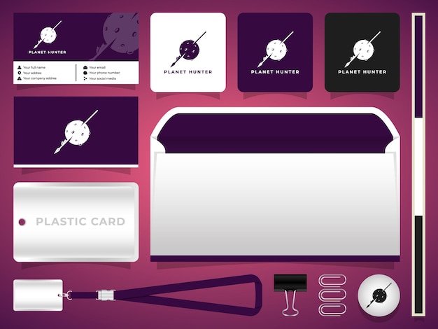 Planet Hunter logo with sticker envelope and identity card template