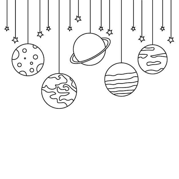 planet icon. Stars icon. Collection of outline space icons. Linear icons for web Vector illustration