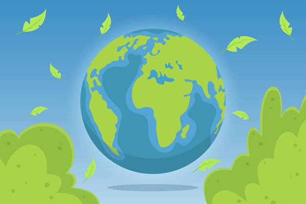 Planet in leaves, planet earth, globe. Vector illustration