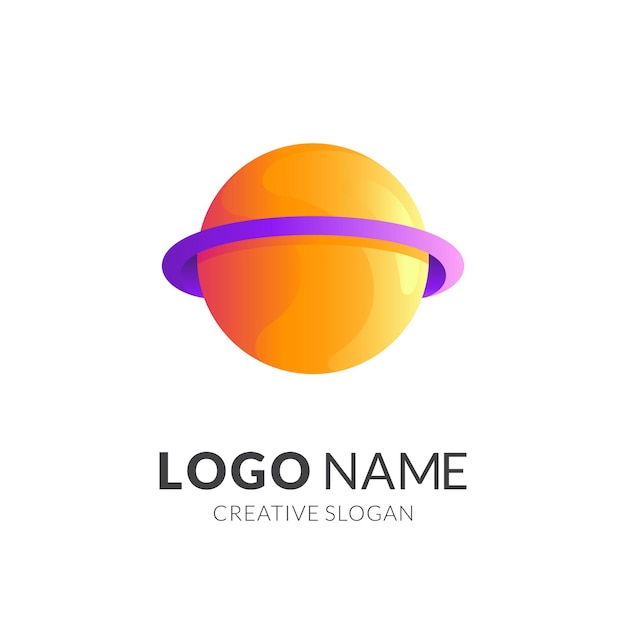 Planet logo design logo with 3d yellow and purple color style