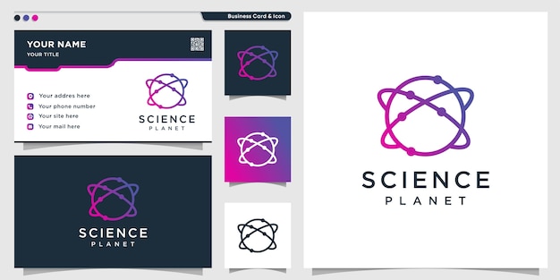 Planet logo with modern gradient science line art style and business card design template  