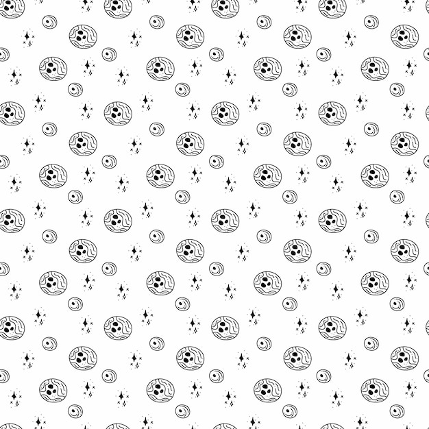 Planet pattren2 Cute seamless pattern with 2 different planets Cartoon white and black vector illustration