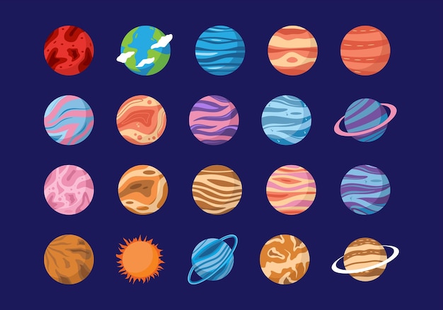 Vector planet universe space element set