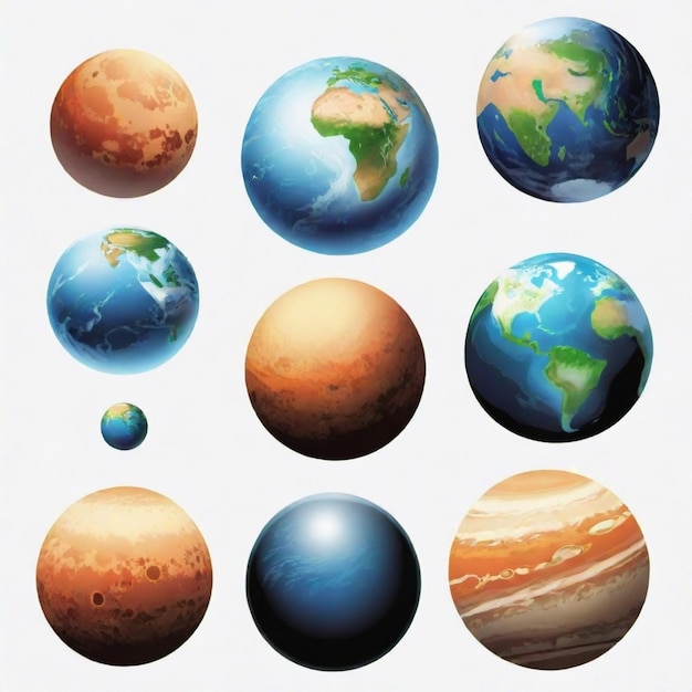 Planet vector set White background isolated