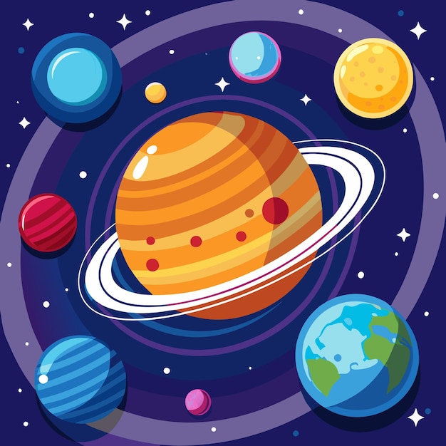 a planet with different planets and planets in a space