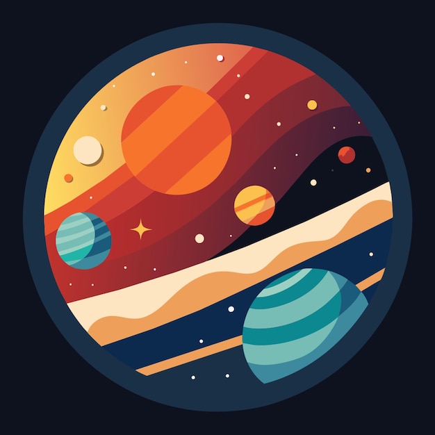 Vector a planet with planets and the sun in the background