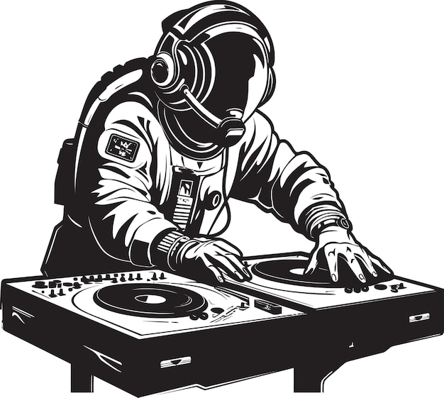 Vector planetary party dj astronaut vector graphics orbit overture vector logo with astronaut dj