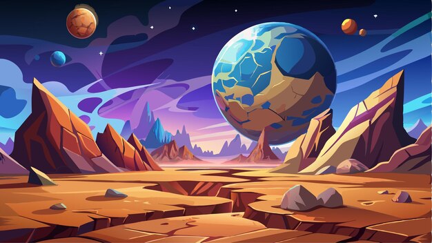 Vector planets of galaxy space illustration icons and land crack fantastic