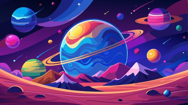 Vector planets of galaxy space illustration icons and land crack fantastic