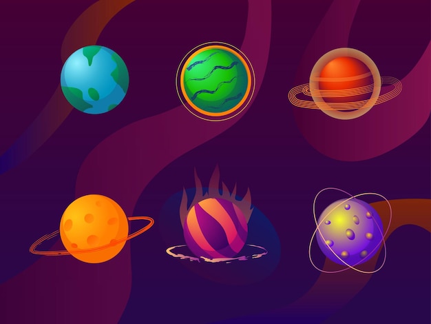 Vector planets image set vector graphics