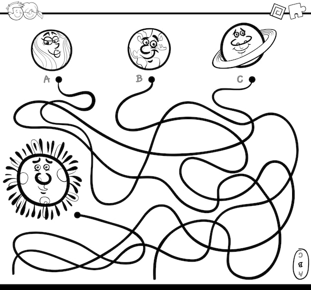 planets maze game coloring page