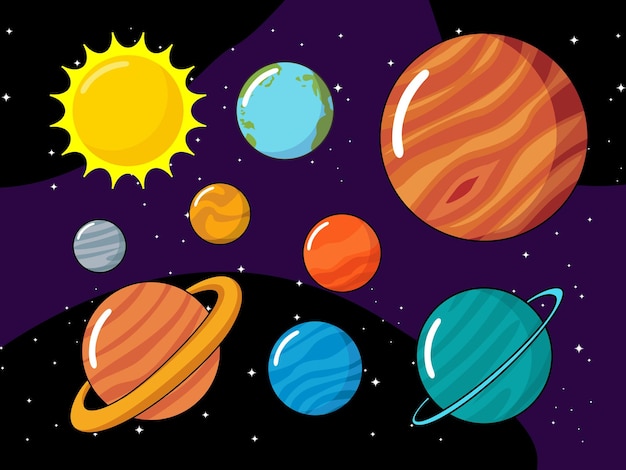 planets solar system illustrations set