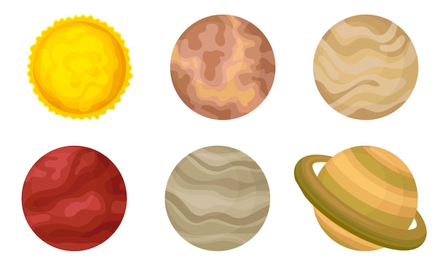 Vector planets of solar system vector illustrated set cosmic scientific collection isolated on white background