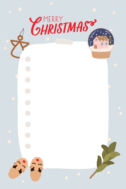 Planner template in Christmas style. Organizer and schedule with place for Notes, to do list, wish list. Vector illustration. 