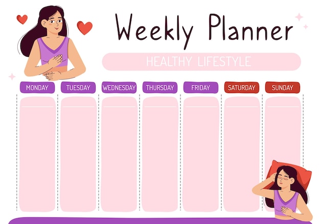 Planner for a week selfcare selfcare Planning for the week in pink tones vector illustration