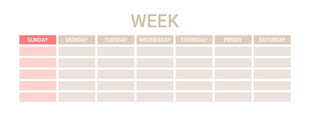 Planner on week template chart daily schedule on one page. Weekly English organizer planner template