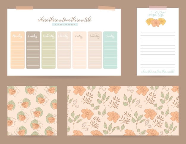 Planners set with monthly and notes illustration