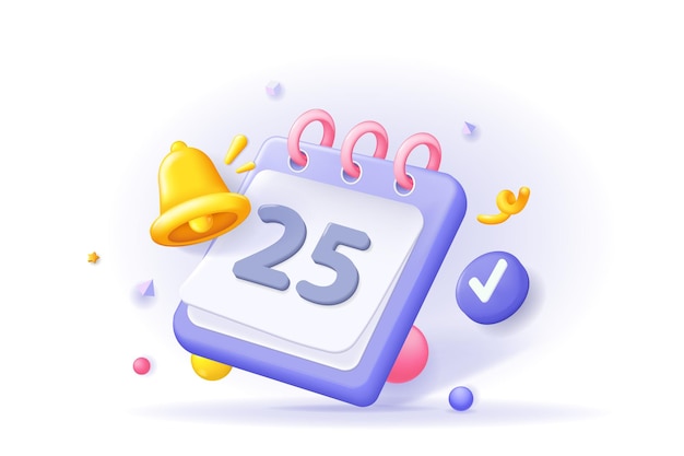 Vector planning concept d illustration icon composition with date in calendar and bell deadline