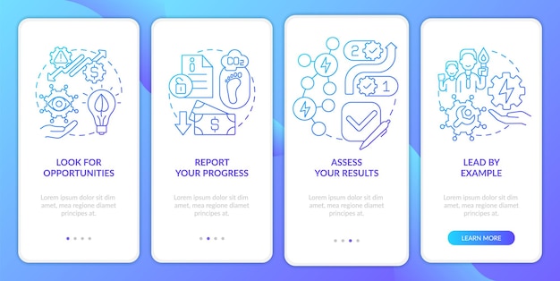 Planning energy management blue gradient onboarding mobile app screen