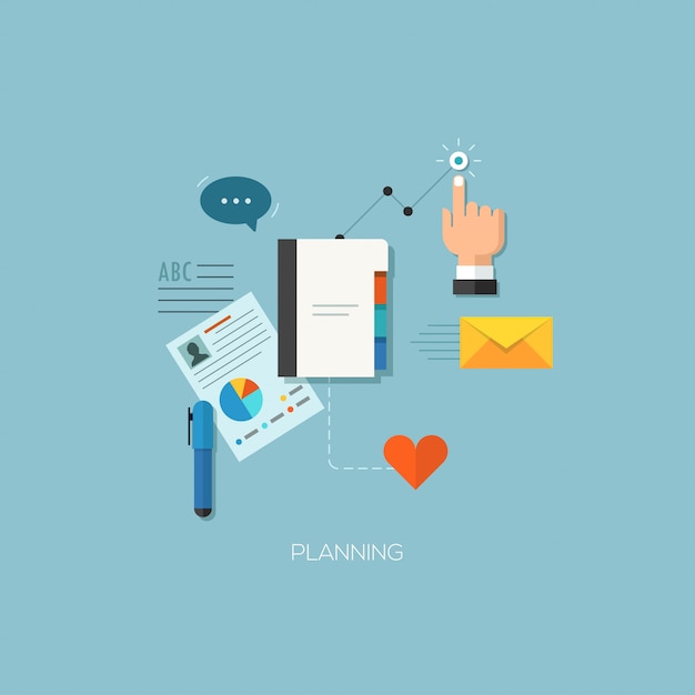 Planning process flat web infographic technology concept