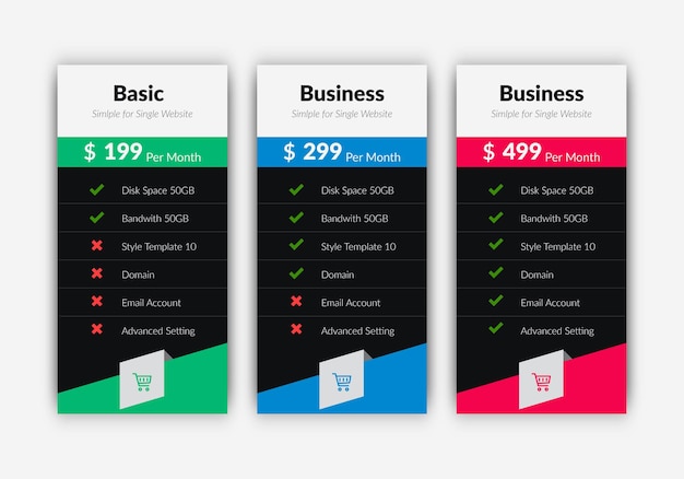 Plans and pricing comparison table template for website