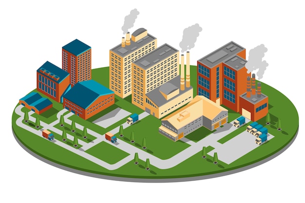 Plant or factory in isometric view