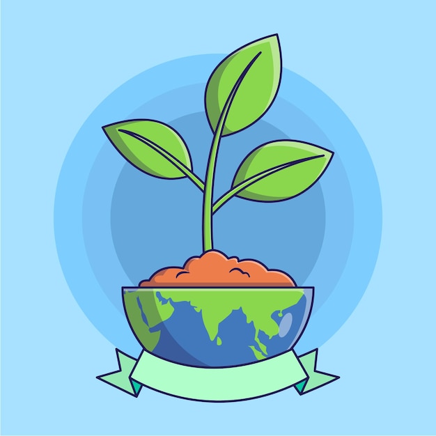 Plant in half earth and ribbon   illustration