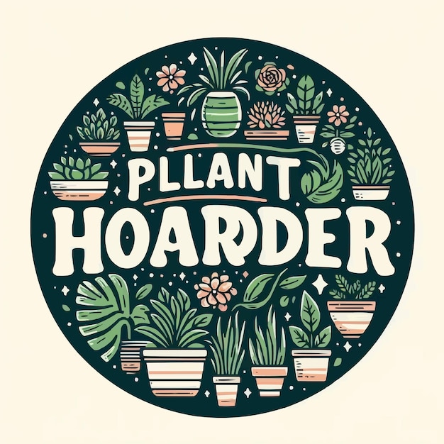 Plant hoarder lettering round badge logo Leaves floral illustration funny plants lover hoarding col