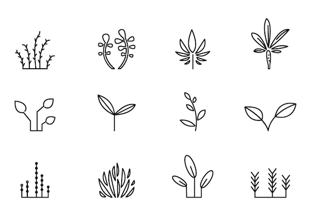 Plant icons Set of various plants Collection of flat icons of plants