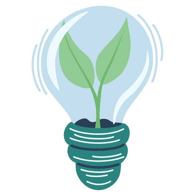 Plant inside Light bulb Green energy Concept of Green energy and environmentally friendly sources Editable stroke Vector illustration isolated on the white background