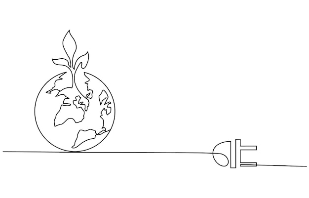 Vector plant inside lightbulb in one line drawing creative concept of green energy and environmental