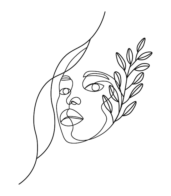 Plant lady one line face with plants