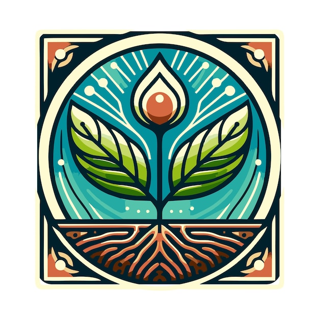 plant logo flat vector design in art nouveau style