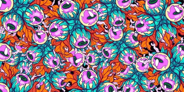 Plant Monster Eyes and Autumn Leaves Perfect For Pattern